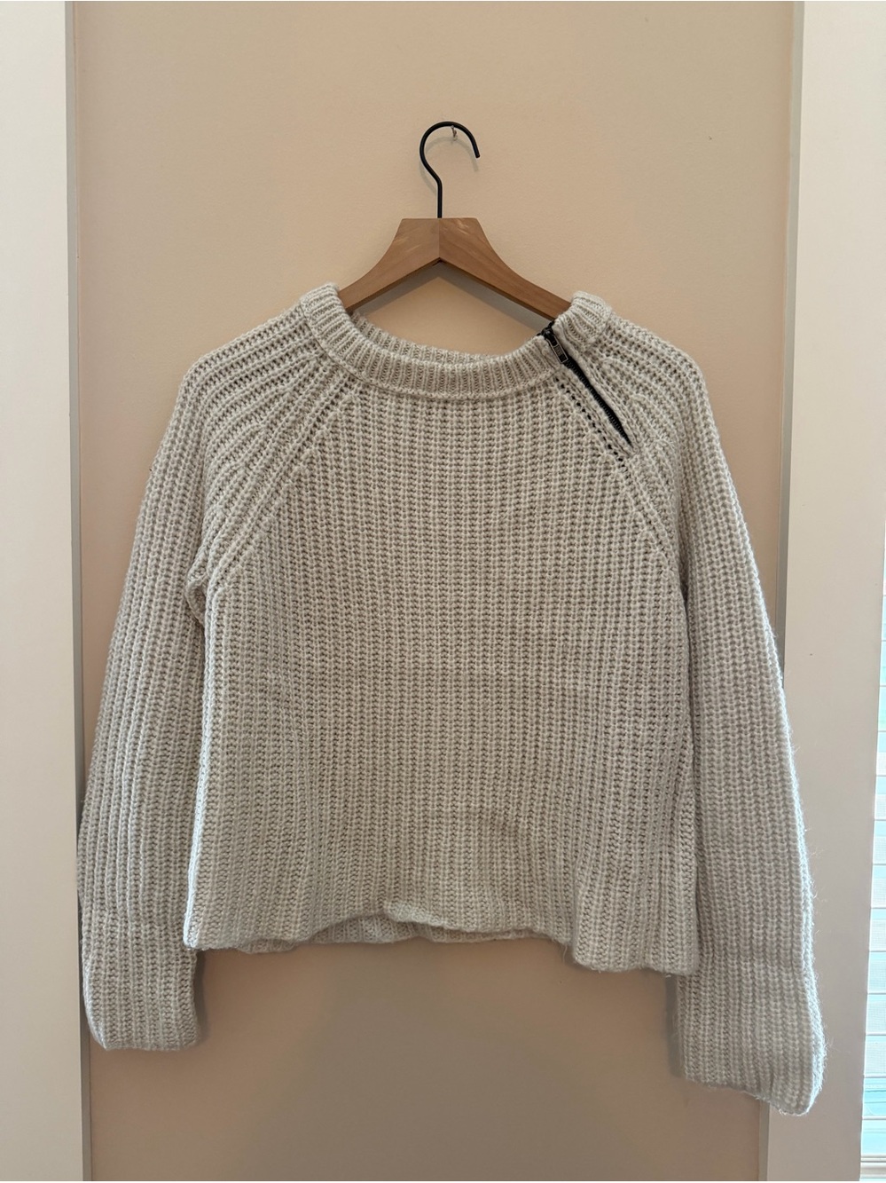 Wooden Ships beige Ribbed Crewneck Sweater with Zip Detail